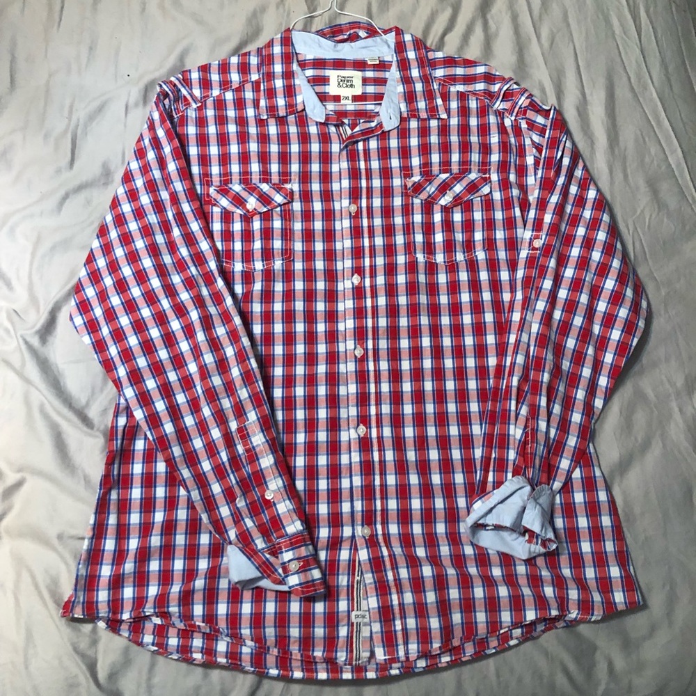 Paper denim and cloth button up